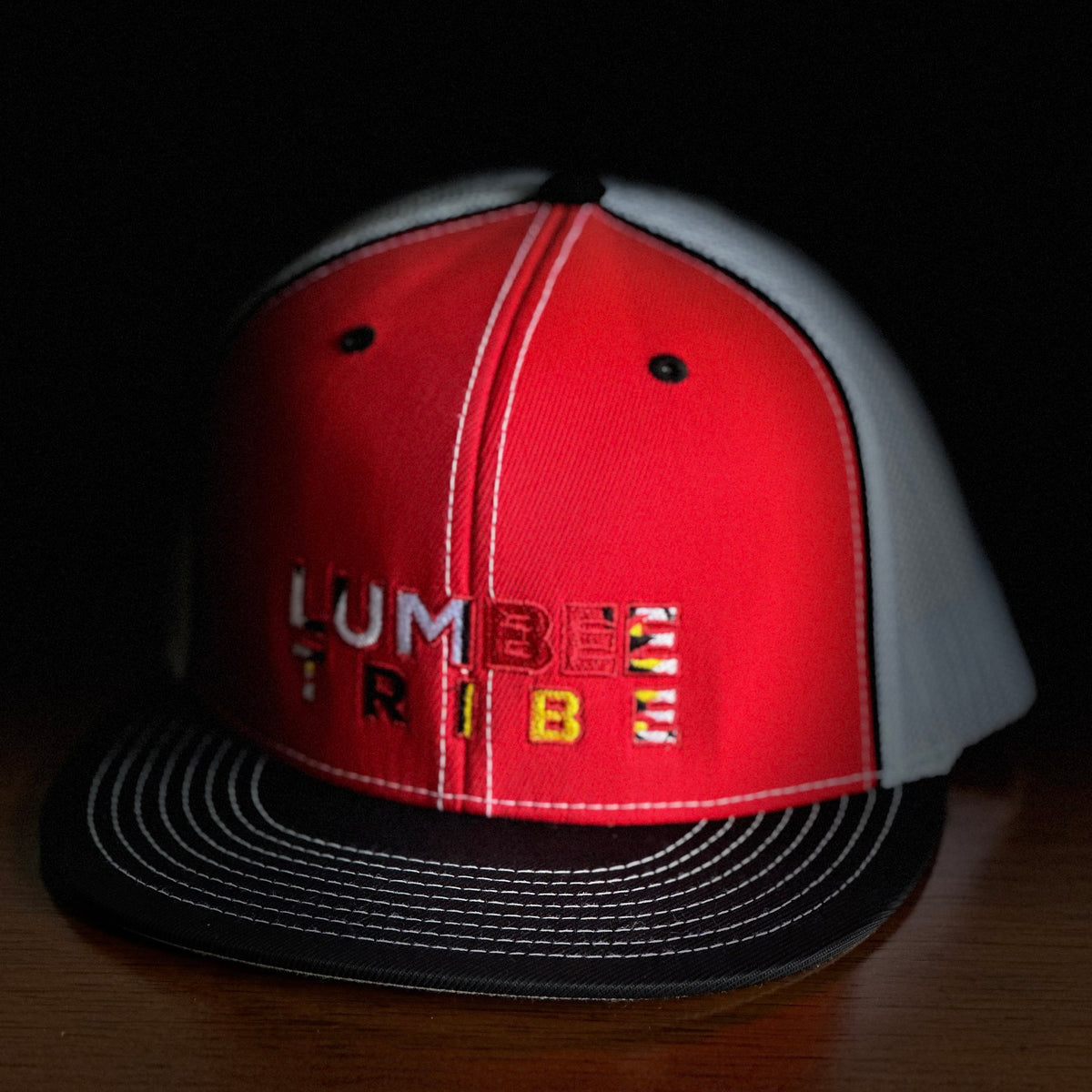 Lumbee Native D Series Flex Fit Red Trucker Hat-Small