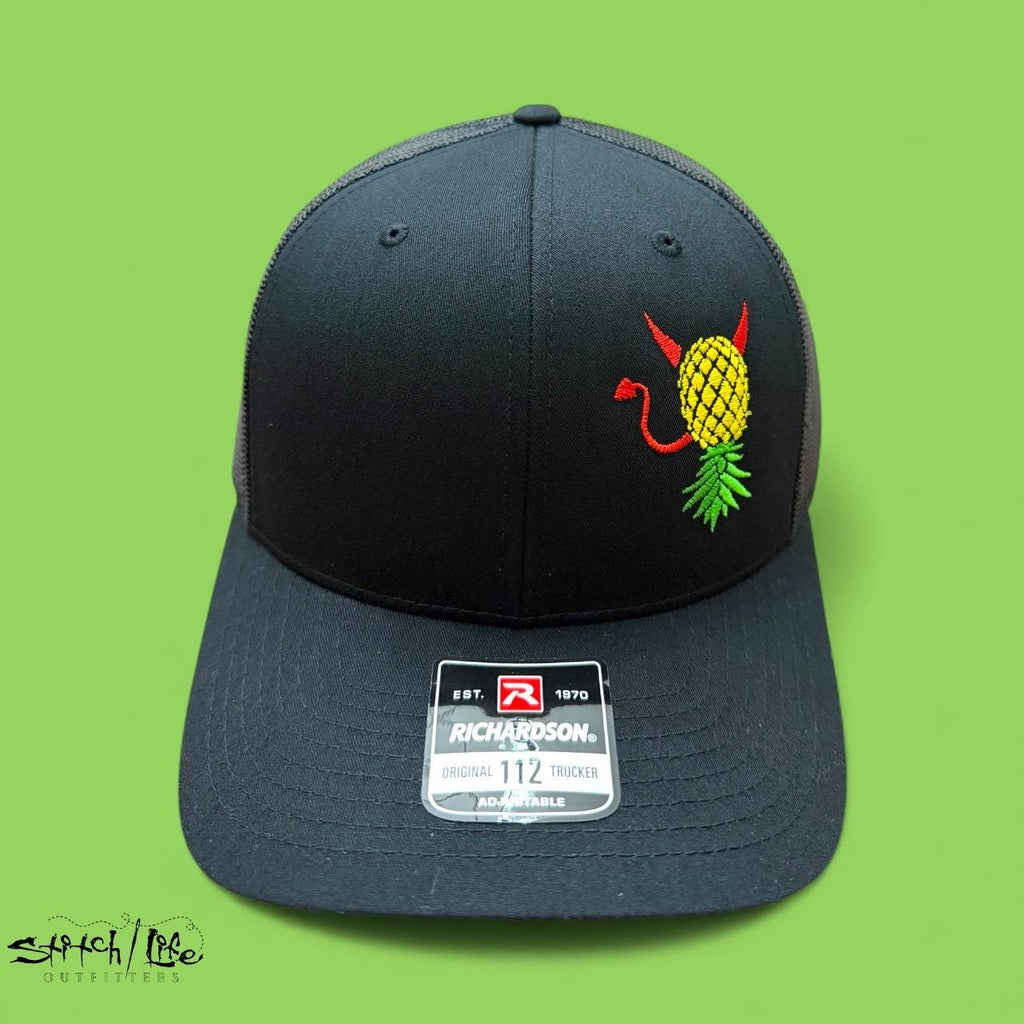 Upside Down Pineapple Devil Horns and Tail Trucker Hat