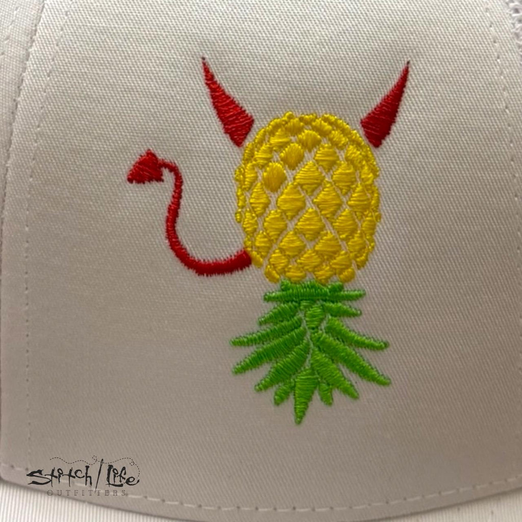 Upside Down Pineapple Devil Horns and Tail Trucker Hat