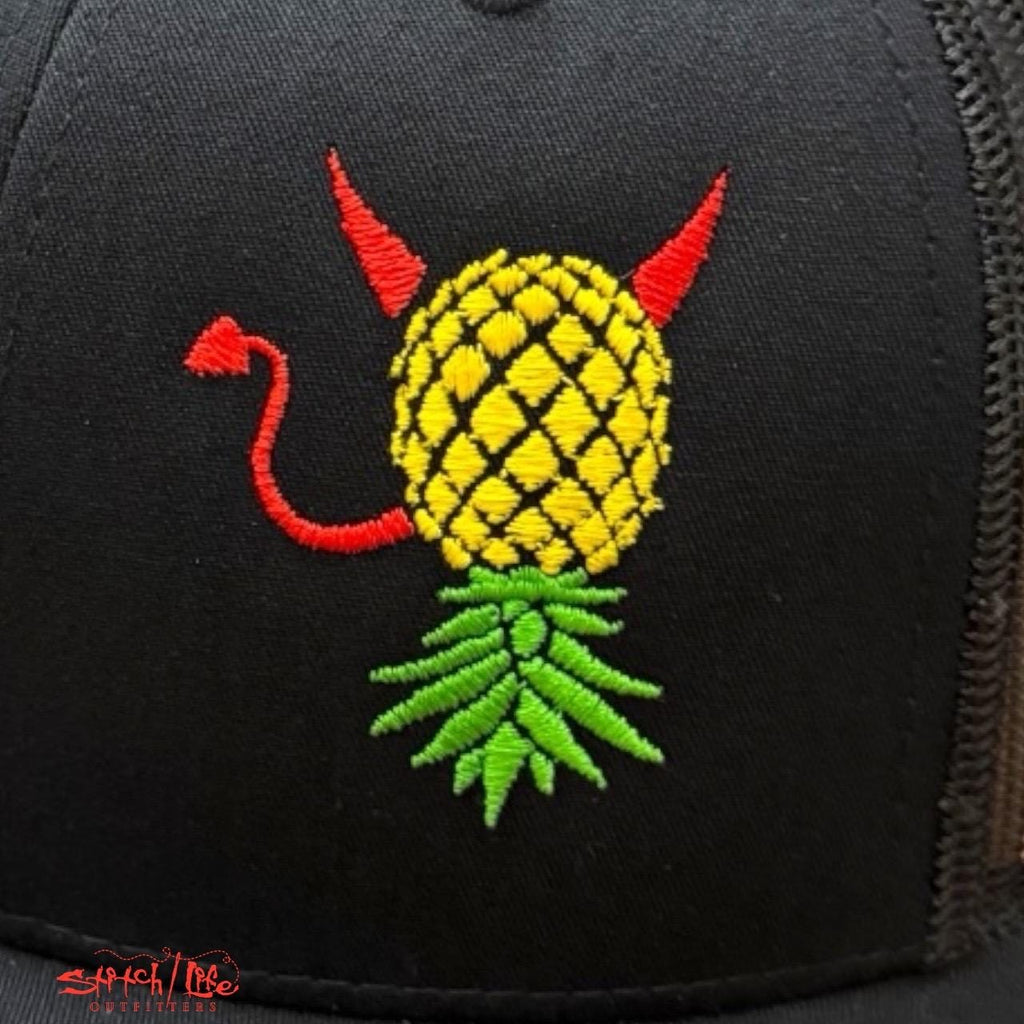 Upside Down Pineapple Devil Horns and Tail Trucker Hat