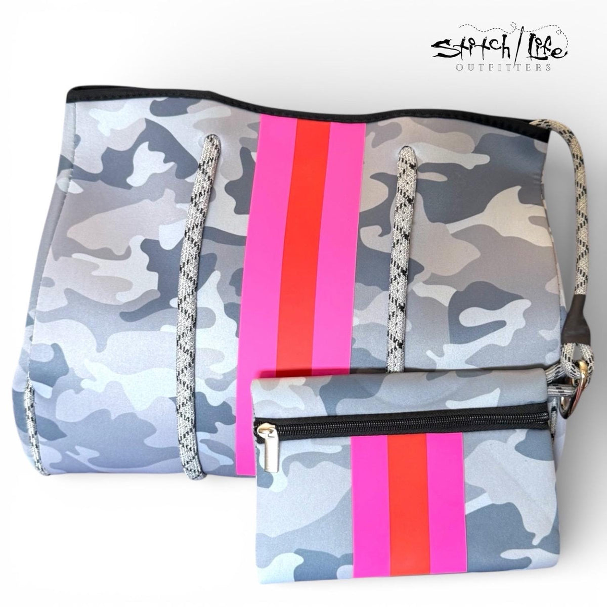 Striped Neoprene Tote Bag with Matching Wallet