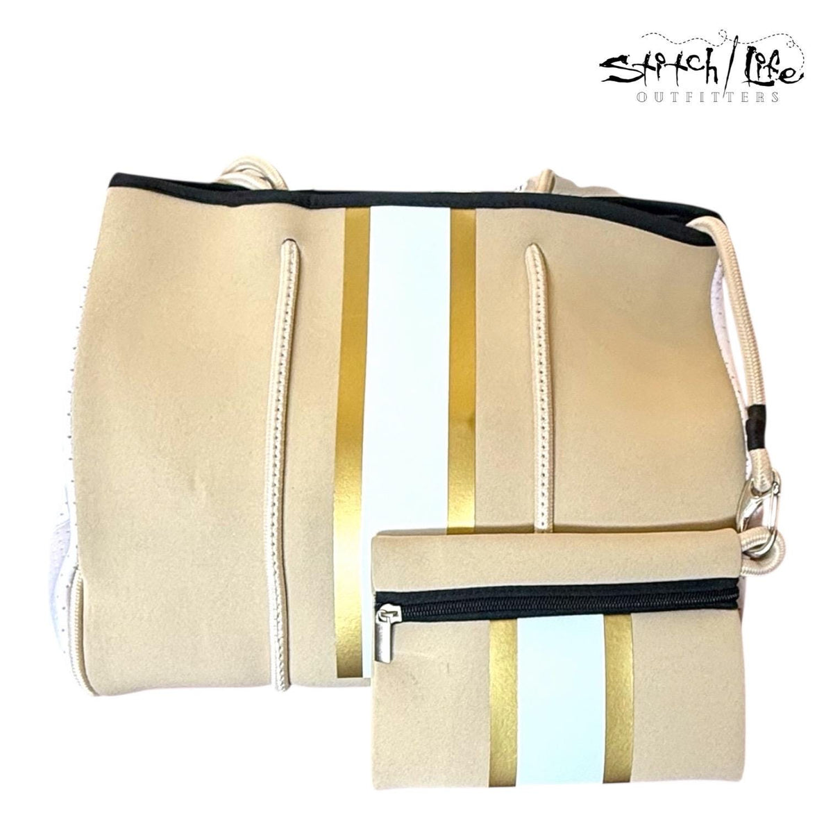 Striped Neoprene Tote Bag with Matching Wallet