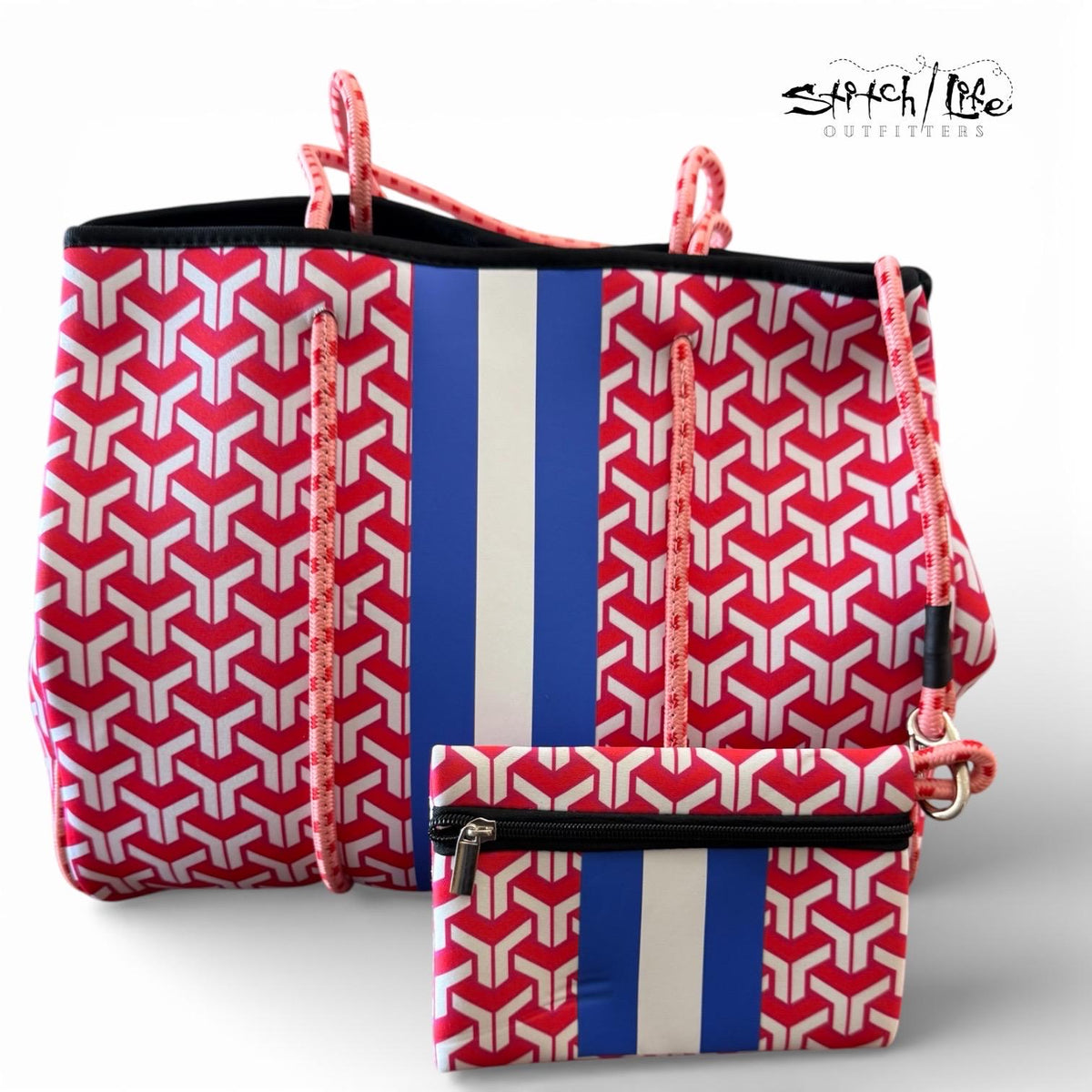 Striped Neoprene Tote Bag with Matching Wallet
