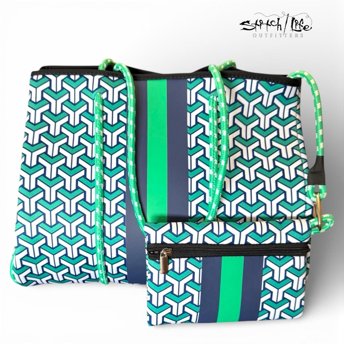 Striped Neoprene Tote Bag with Matching Wallet