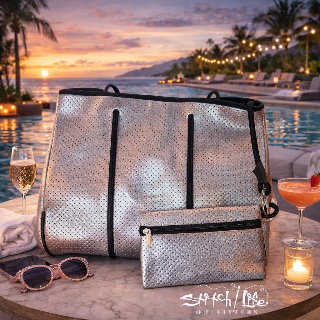 Striped Neoprene Tote Bag with Matching Wallet