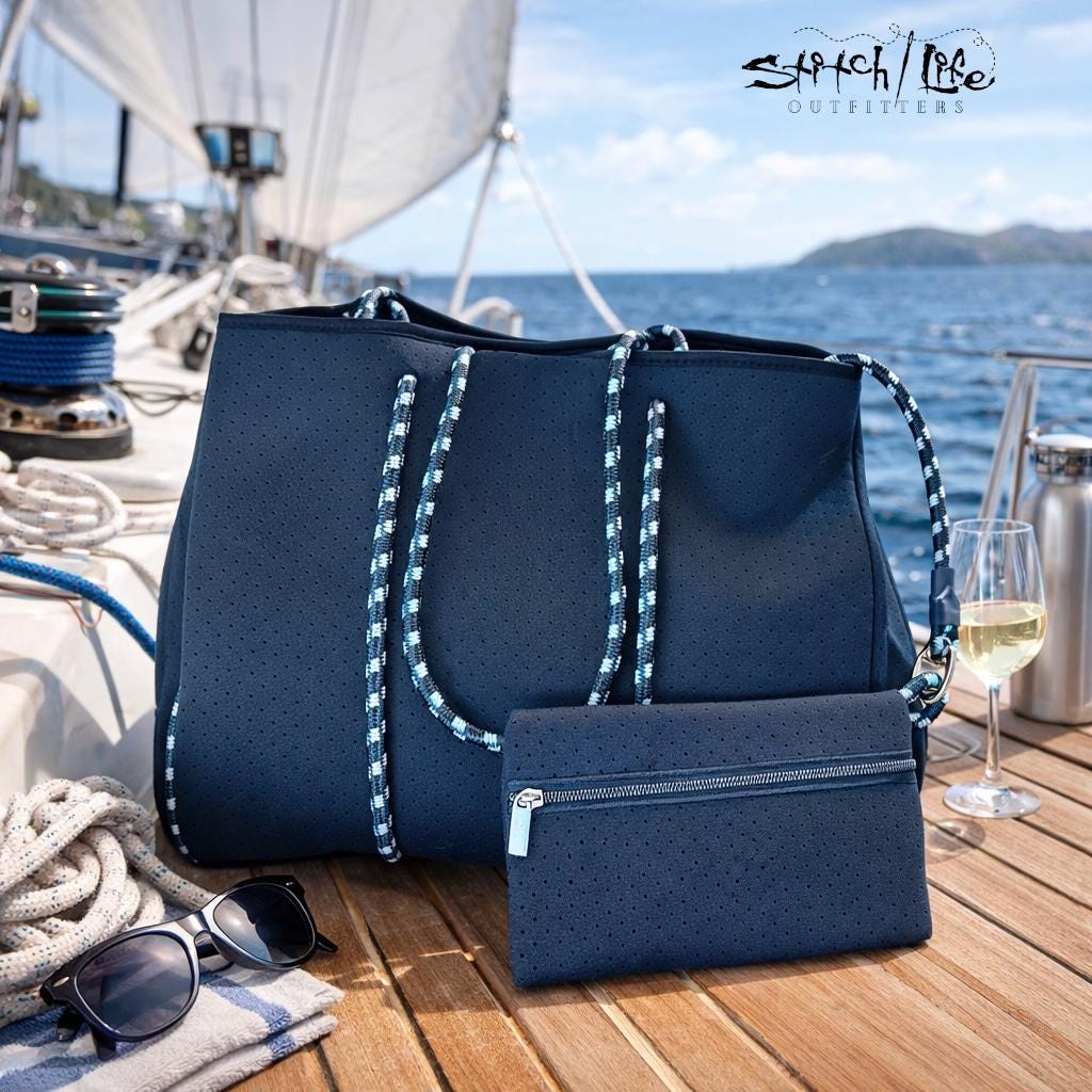 Striped Neoprene Tote Bag with Matching Wallet