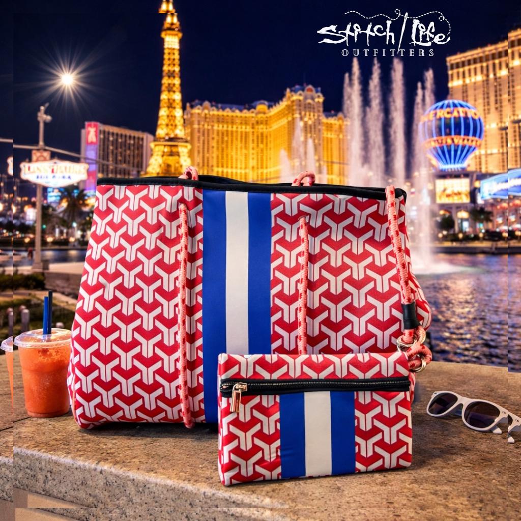 Striped Neoprene Tote Bag with Matching Wallet