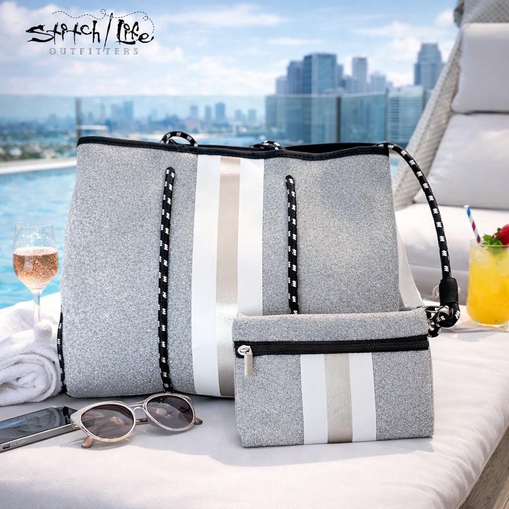 Striped Neoprene Tote Bag with Matching Wallet