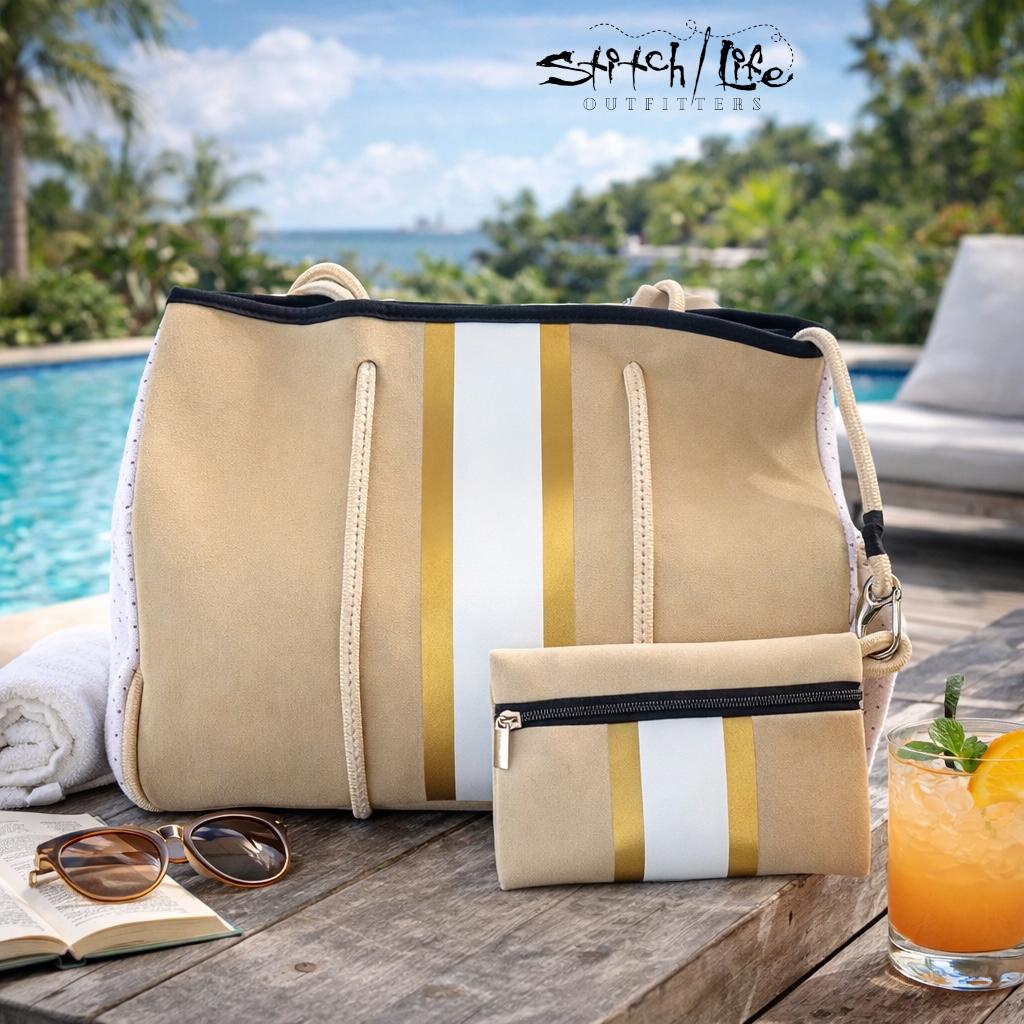 Striped Neoprene Tote Bag with Matching Wallet