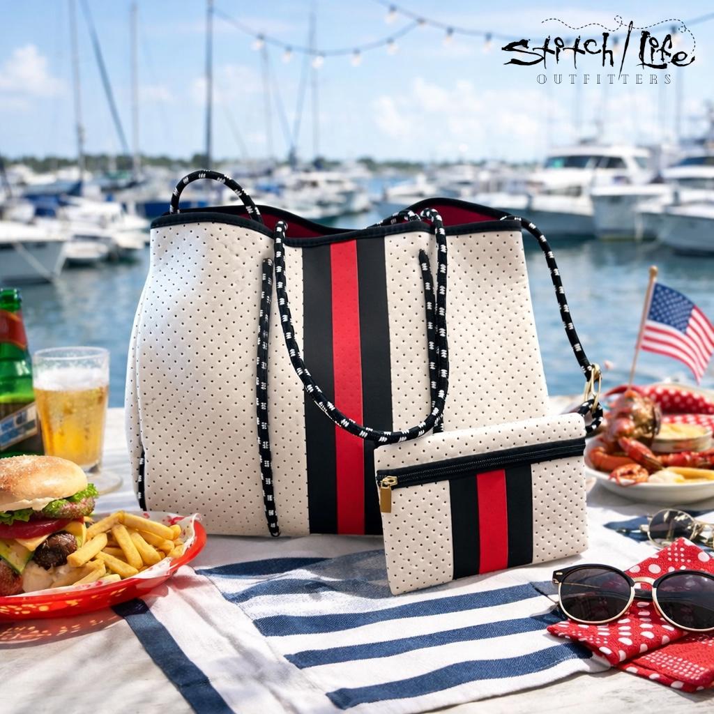 Striped Neoprene Tote Bag with Matching Wallet