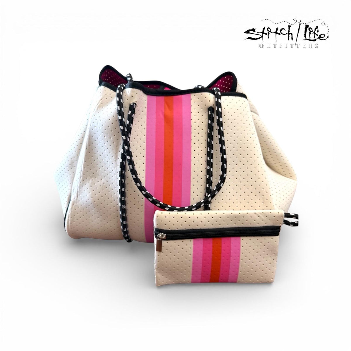Striped Neoprene Tote Bag with Matching Wallet
