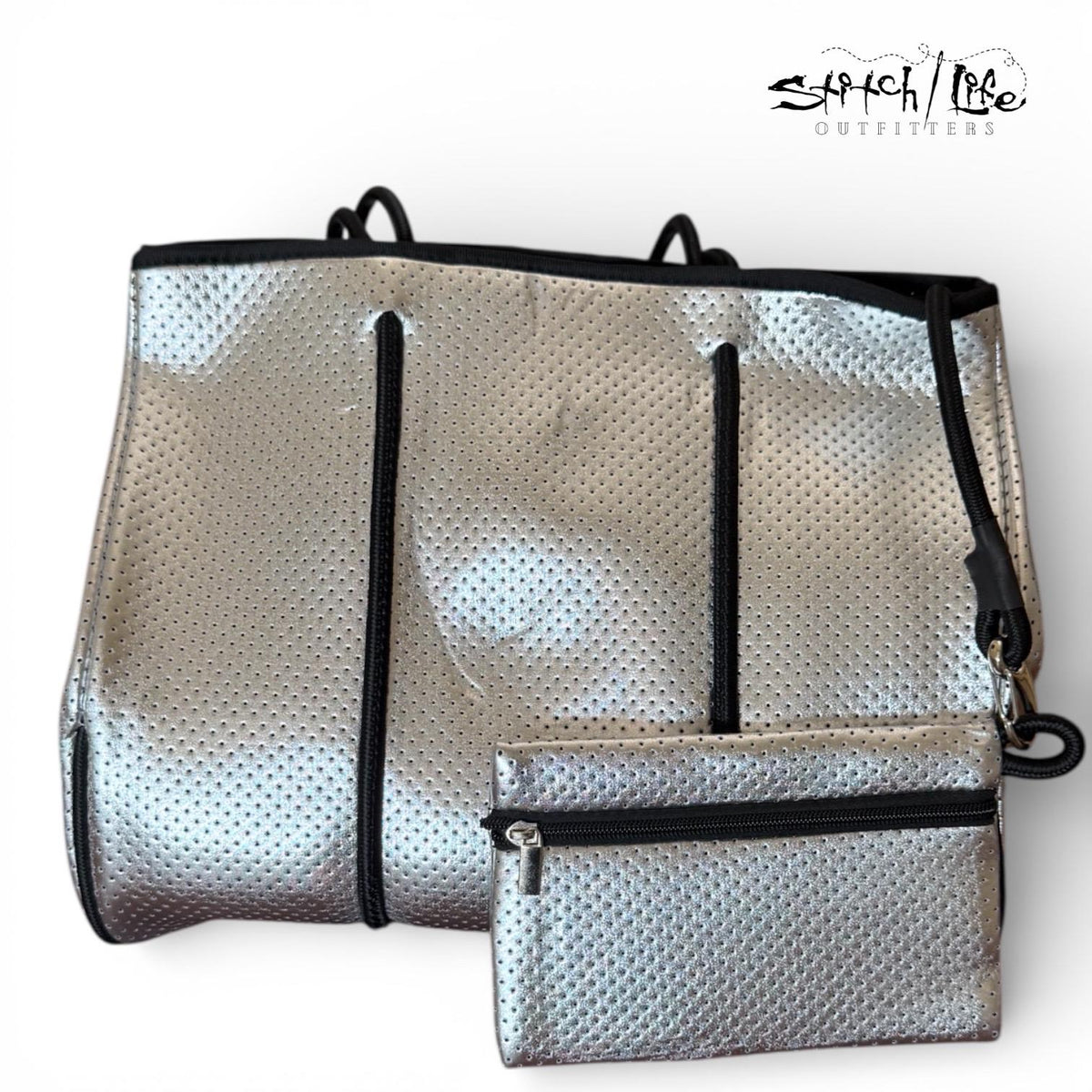 Striped Neoprene Tote Bag with Matching Wallet