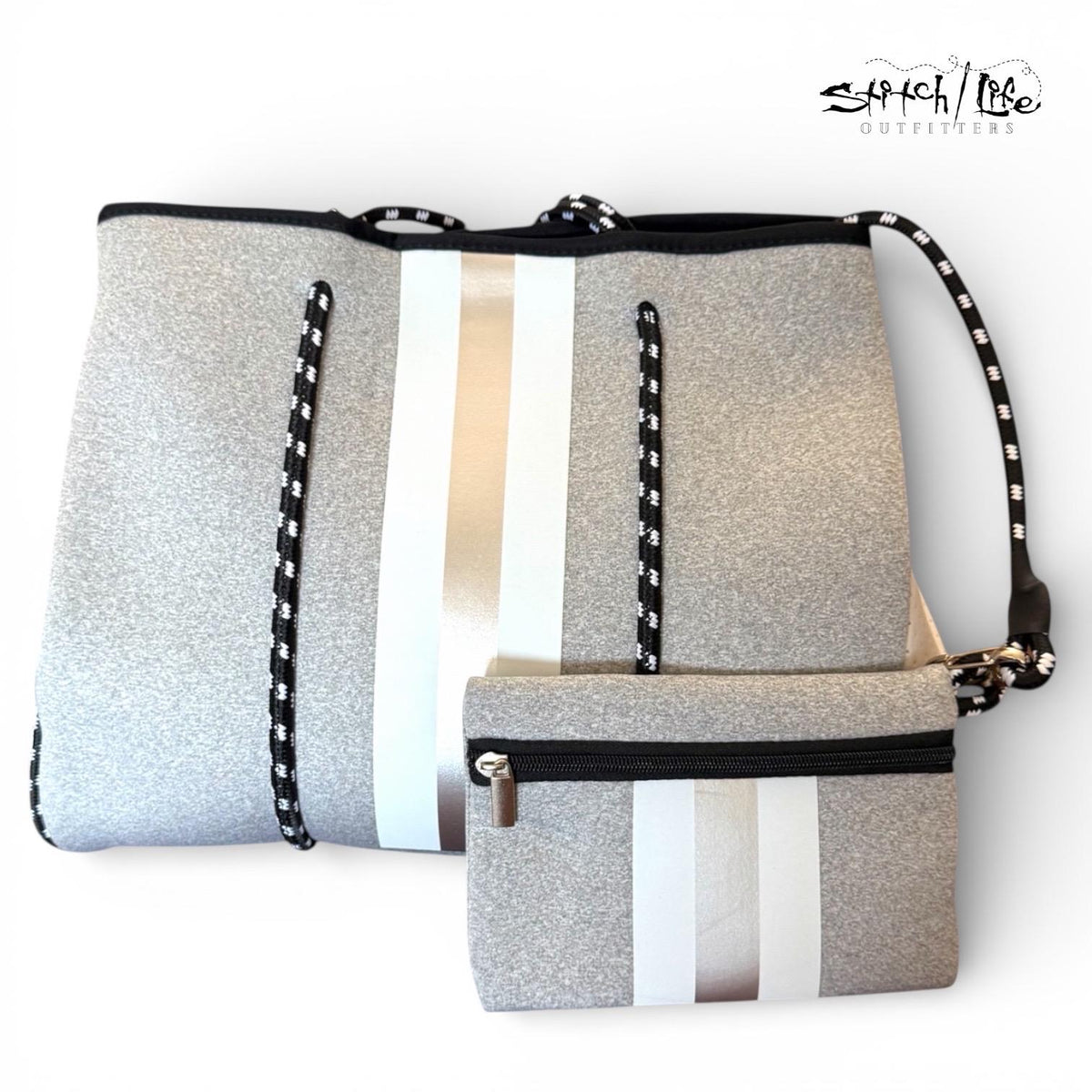 Striped Neoprene Tote Bag with Matching Wallet