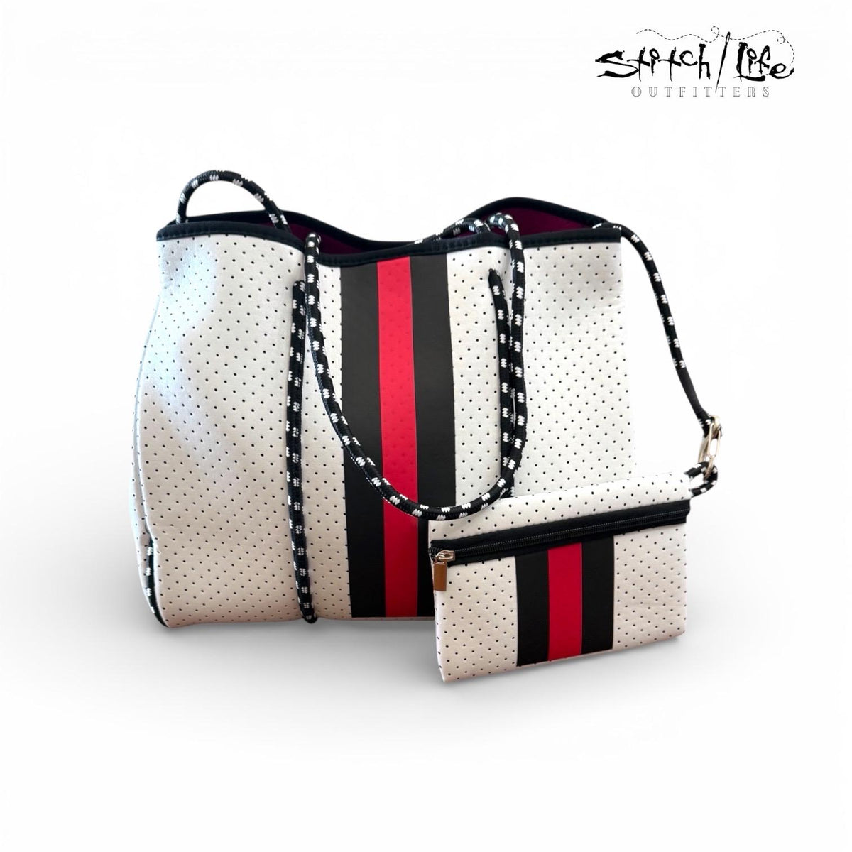 Striped Neoprene Tote Bag with Matching Wallet
