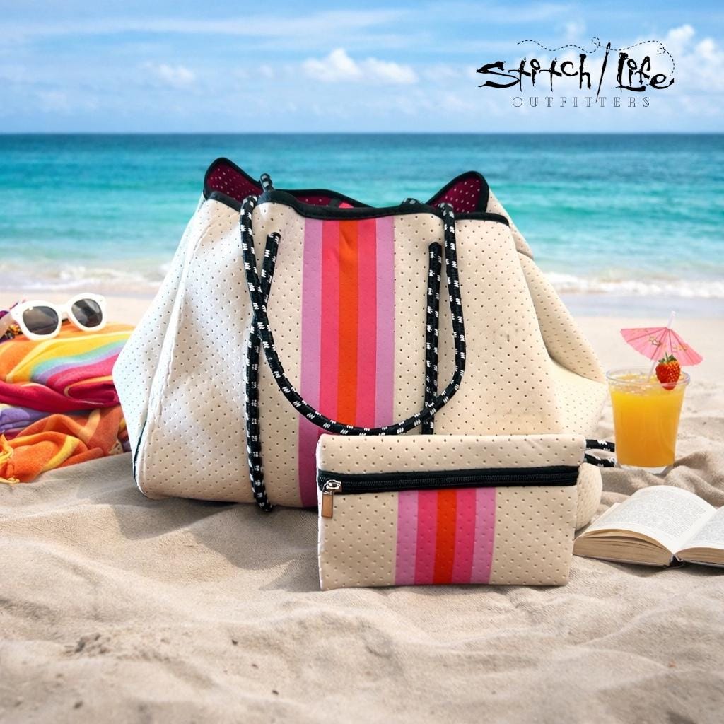 Striped Neoprene Tote Bag with Matching Wallet