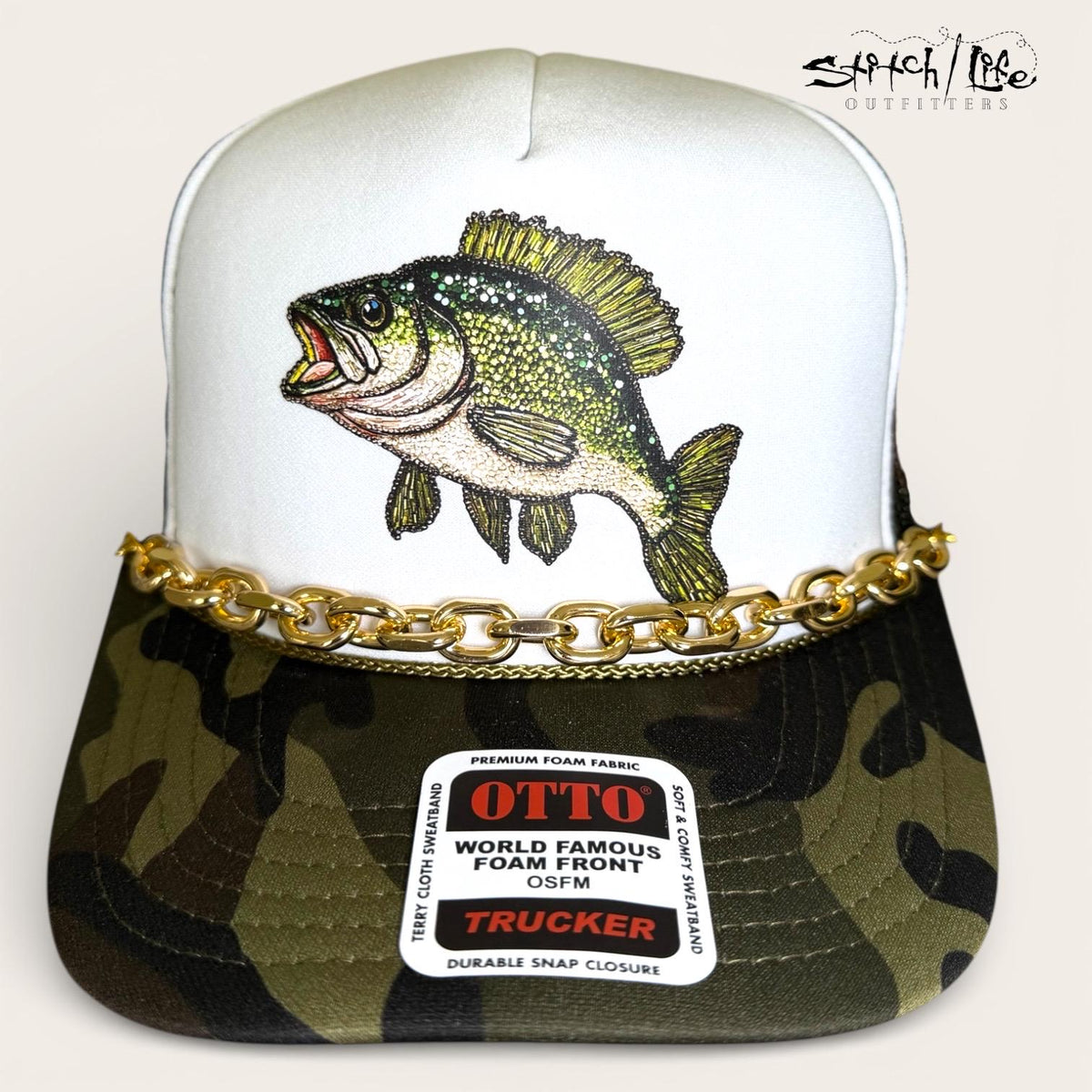Rhinestone Bass Camo Trucker Hat