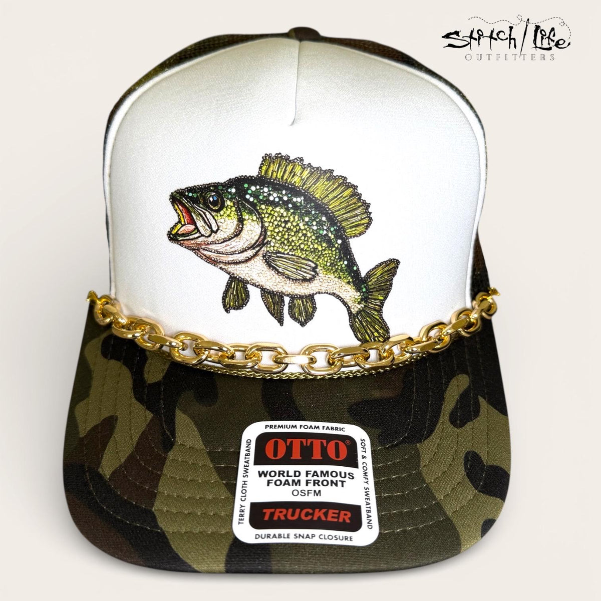 Rhinestone Bass Camo Trucker Hat