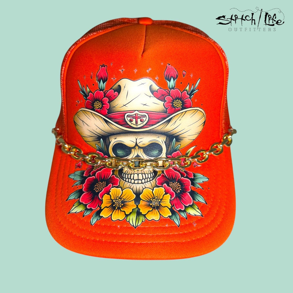 Day of the Dead Skull Vintage Tattoo Trucker Hat