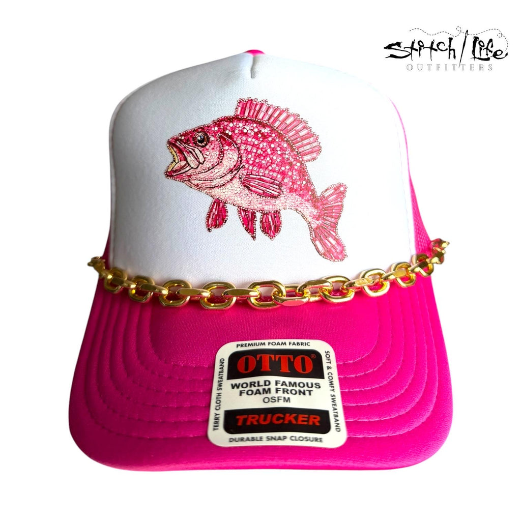 Rhinestone Bass Trucker Hat-Hot Pink