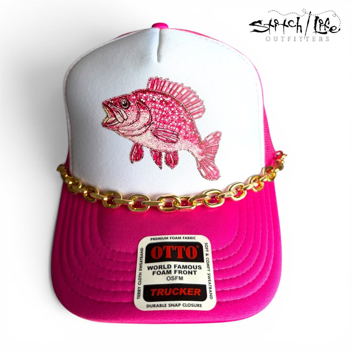 Rhinestone Bass Trucker Hat-Hot Pink
