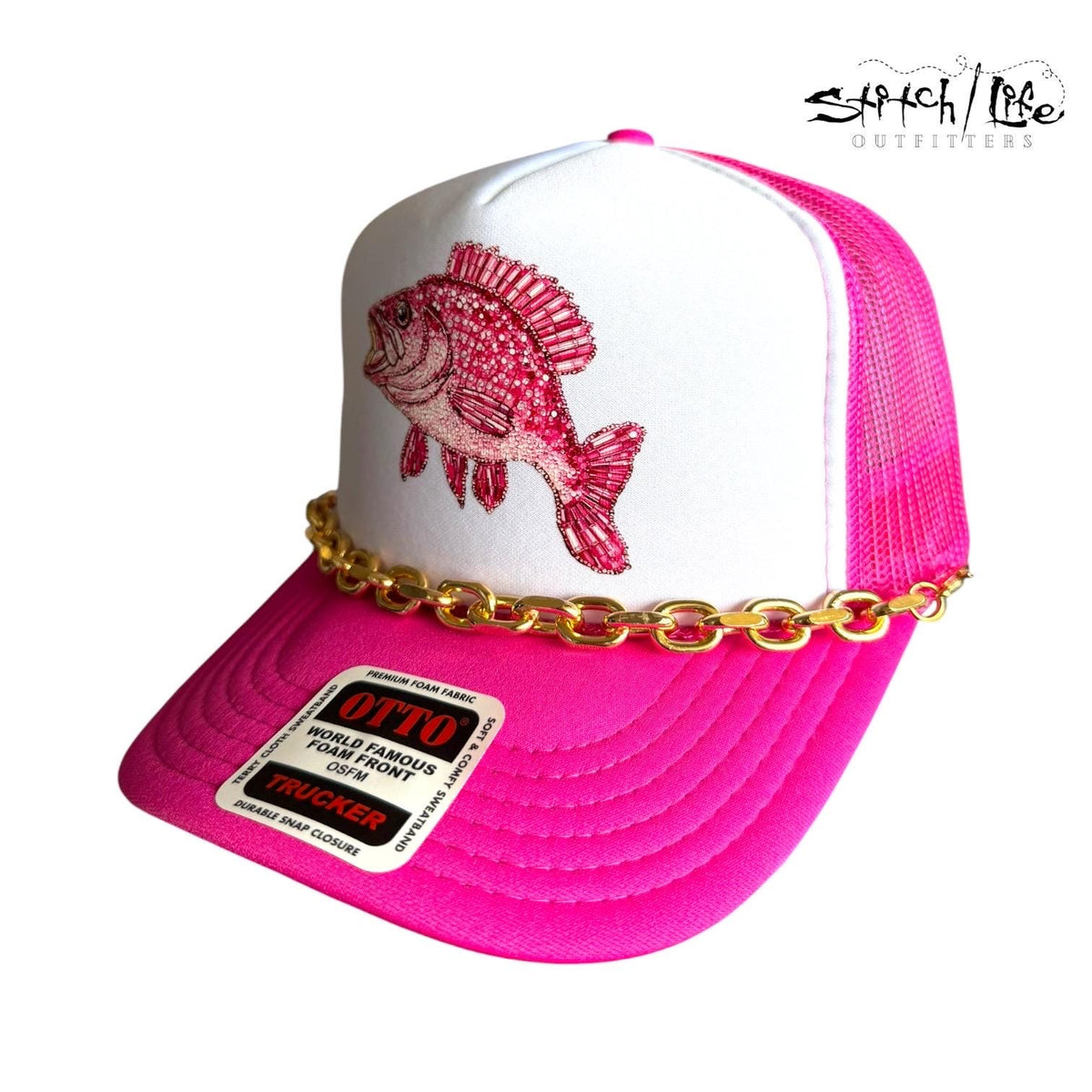 Rhinestone Bass Trucker Hat-Hot Pink