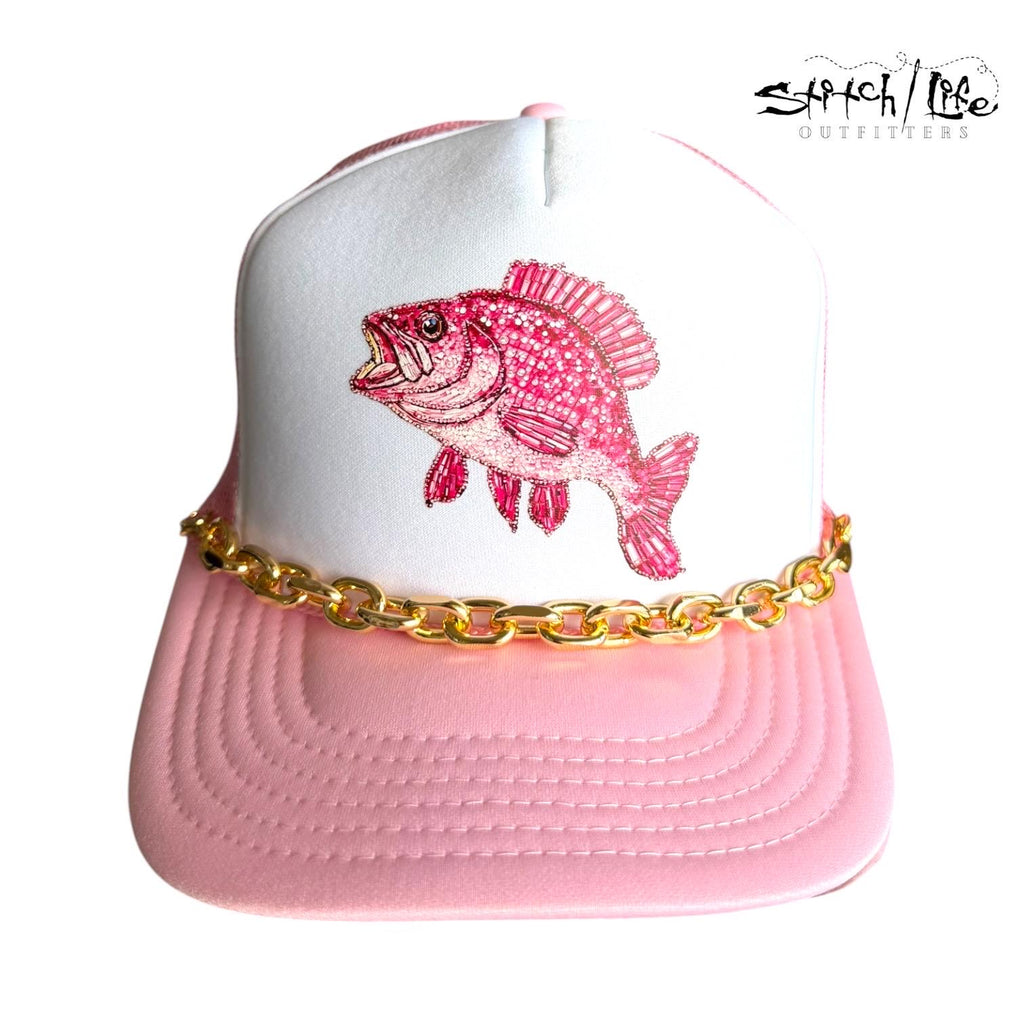 Rhinestone Bass Trucker Hat-Light Pink