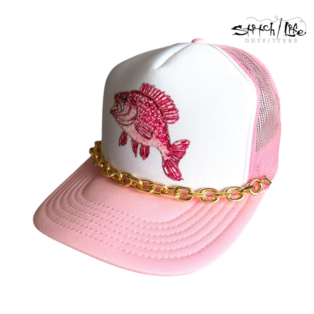 Rhinestone Bass Trucker Hat-Light Pink