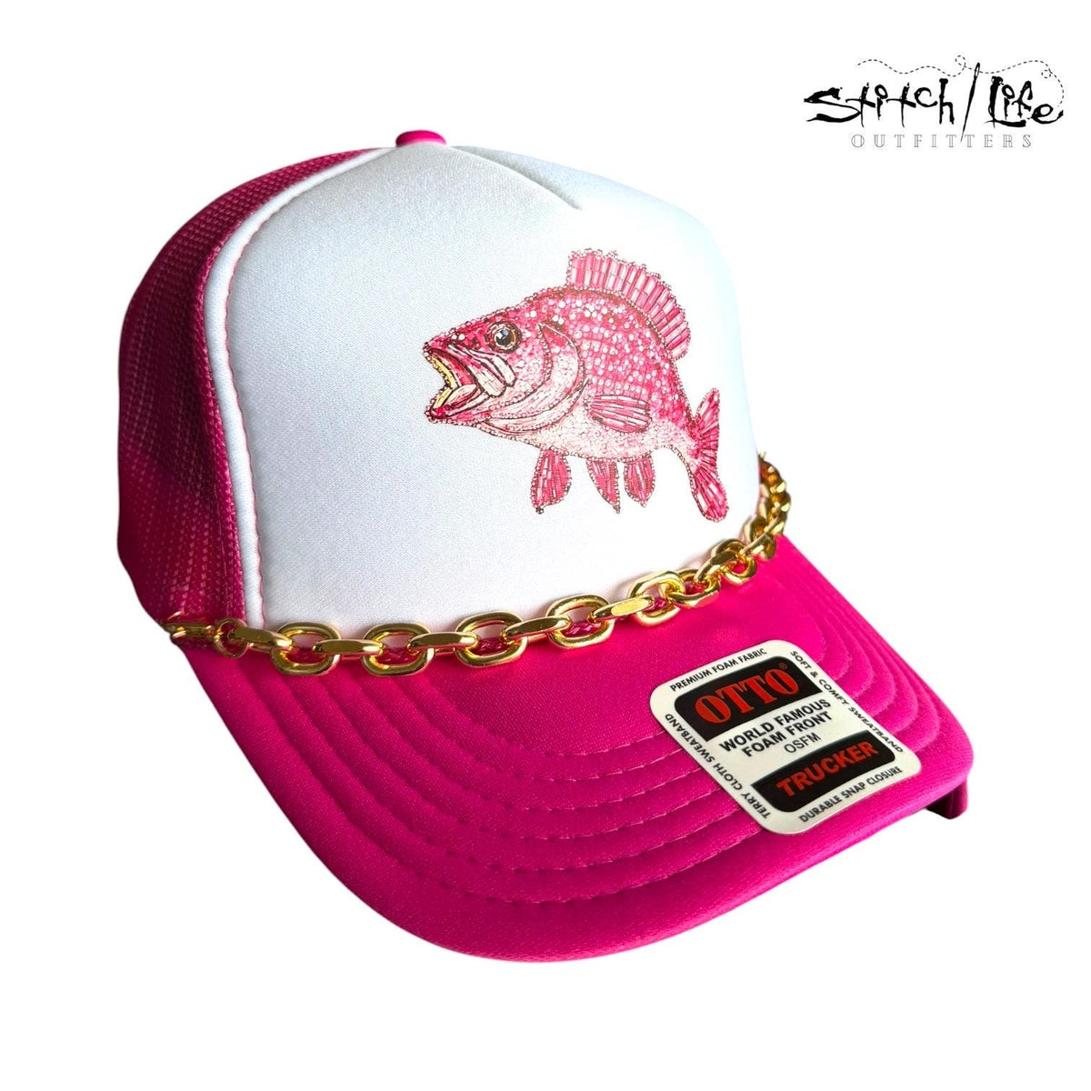 Rhinestone Bass Trucker Hat-Hot Pink