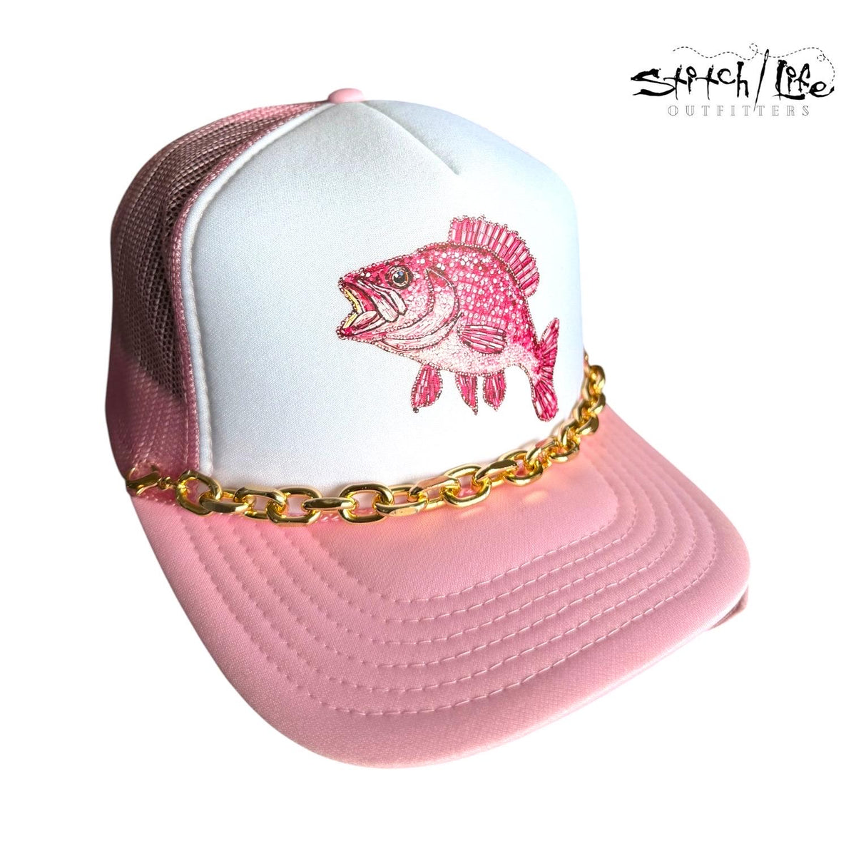 Rhinestone Bass Trucker Hat-Light Pink