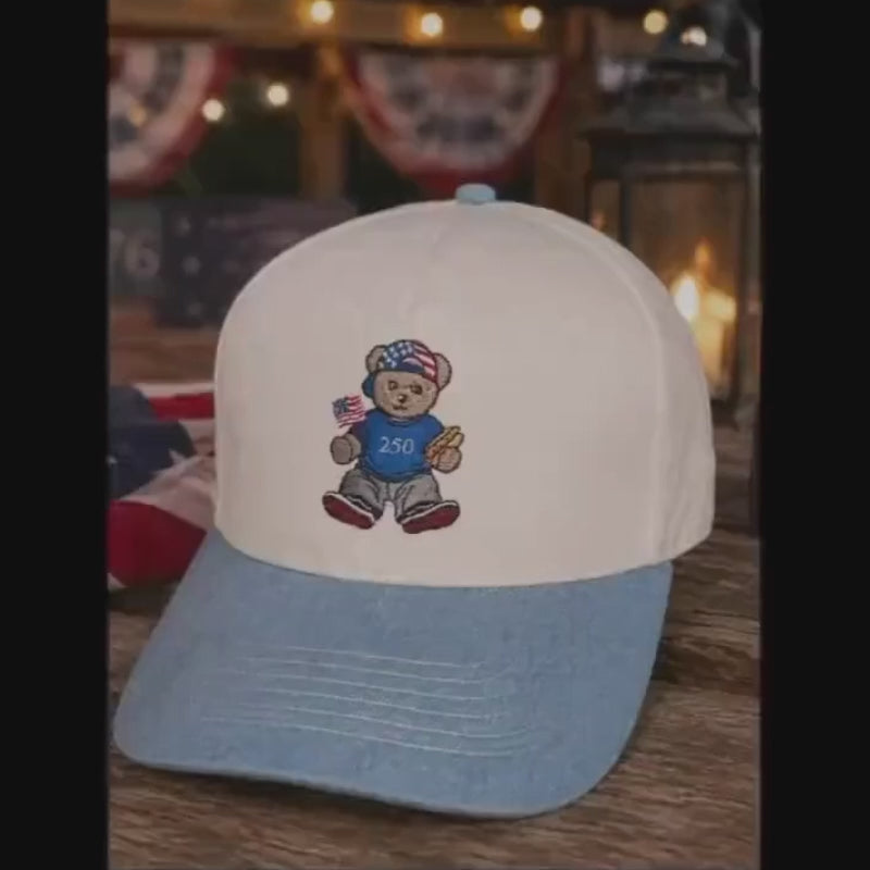 America 250 Teddy Bear Patriotic Trucker Hat